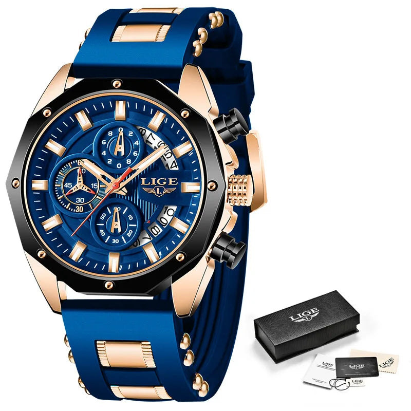 2024 LIGE New Fashion Men’s Watch – Luxury Silicone Sport Quartz Wristwatch