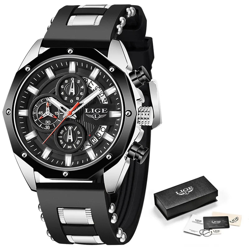2024 LIGE New Fashion Men’s Watch – Luxury Silicone Sport Quartz Wristwatch