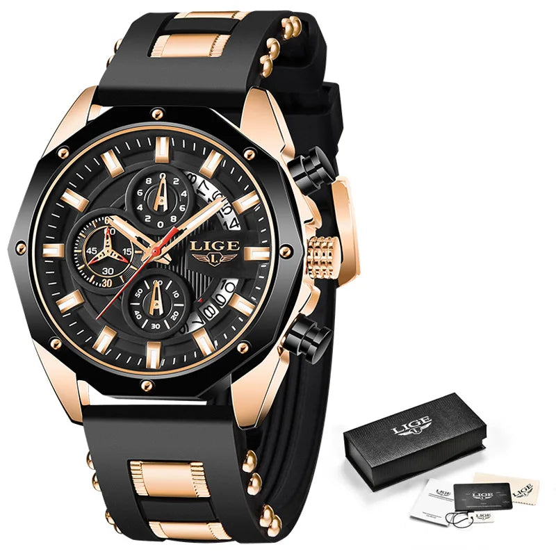 2024 LIGE New Fashion Men’s Watch – Luxury Silicone Sport Quartz Wristwatch