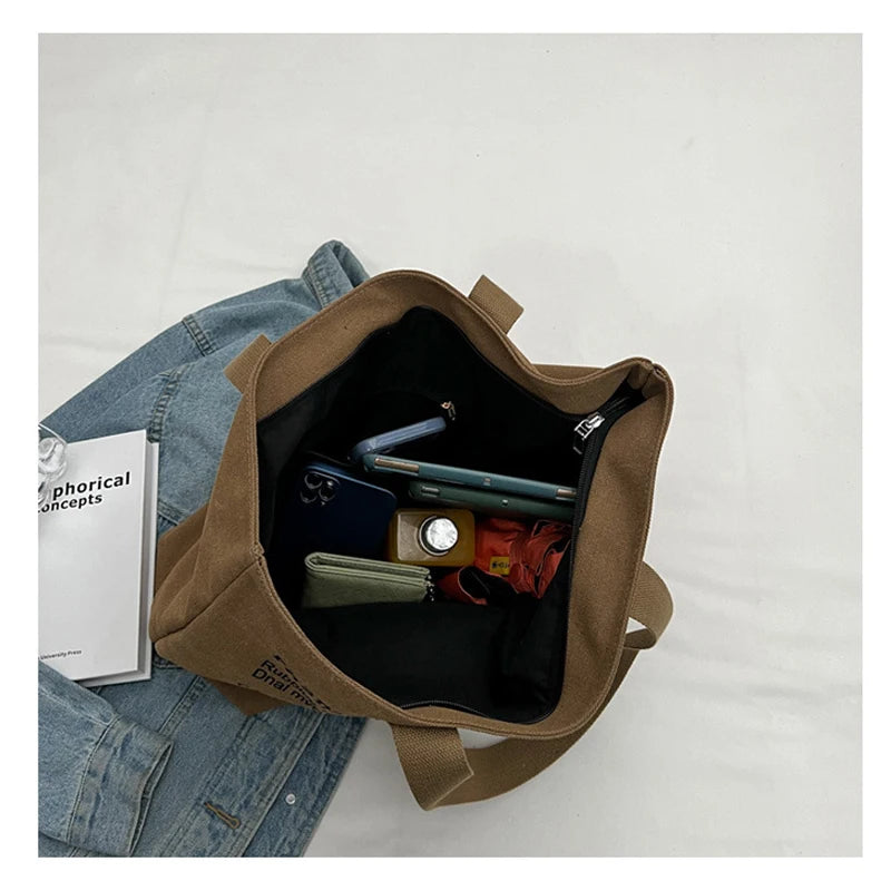 Women’s Canvas Tote Bag – Spacious, Durable & Fashionable Shoulder Bag with Zipper Closure