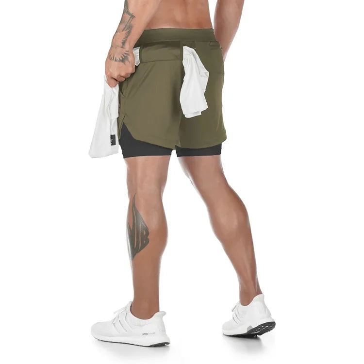 Men’s 2-in-1 Camo Running Shorts – Quick-Dry Gym & Training Shorts