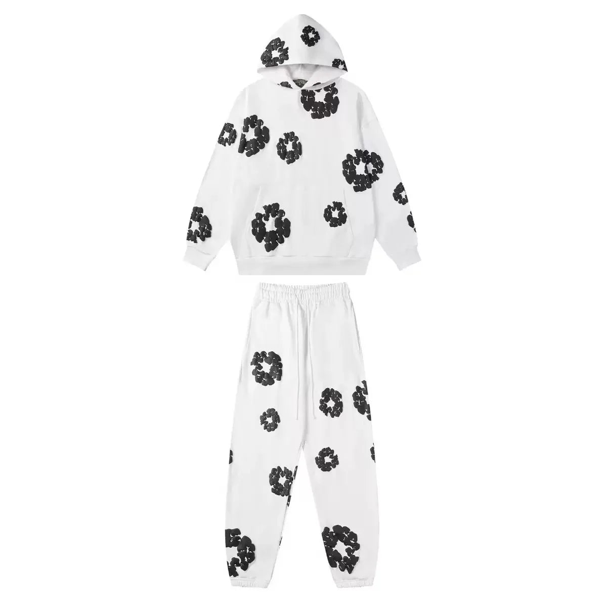 DENIM TEARS Cotton Hooded Sweatshirt & Pants Set – Women’s Hip Hop Streetwear Outfit