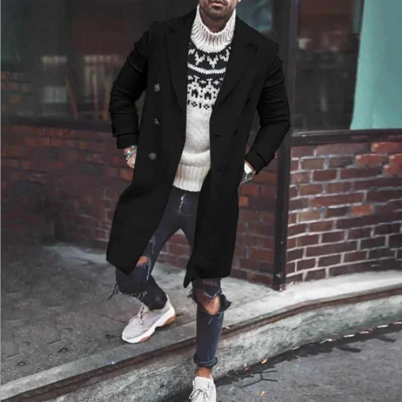Fashion Men’s Woolen Coat – Double-Breasted Chic Overcoat
