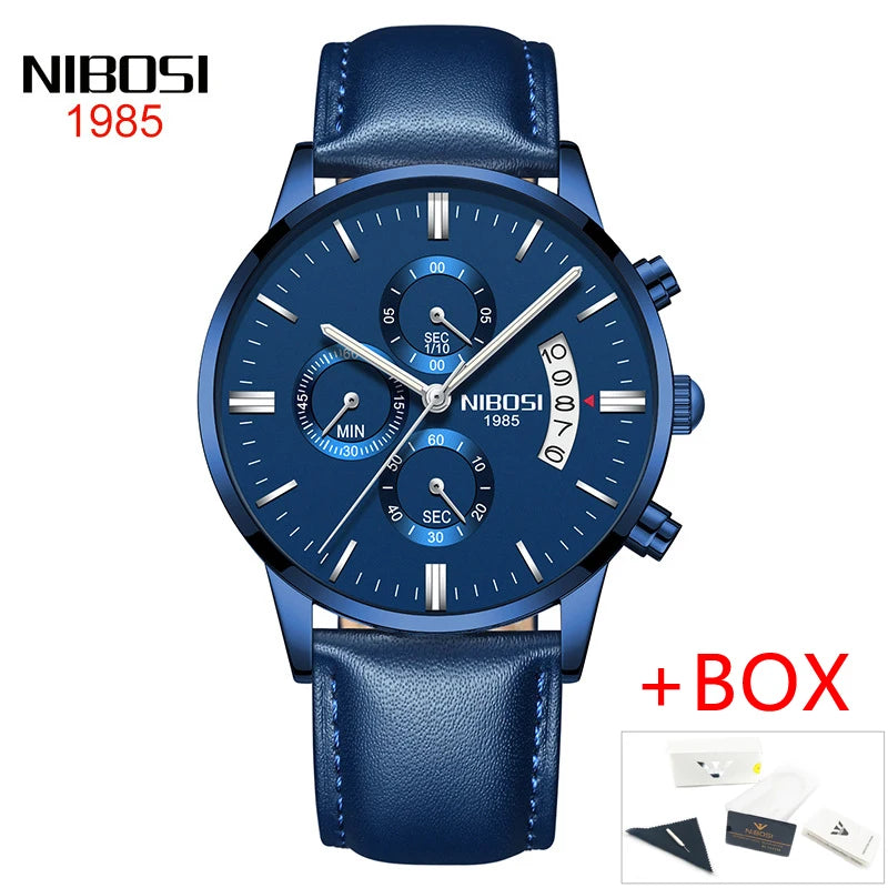 NIBOSI Men’s Casual Luxury Leather Wristwatch