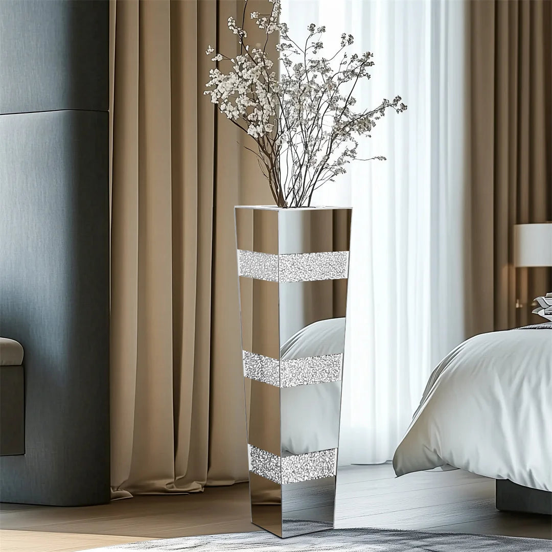 Modern Crystal Silver Floor Vase