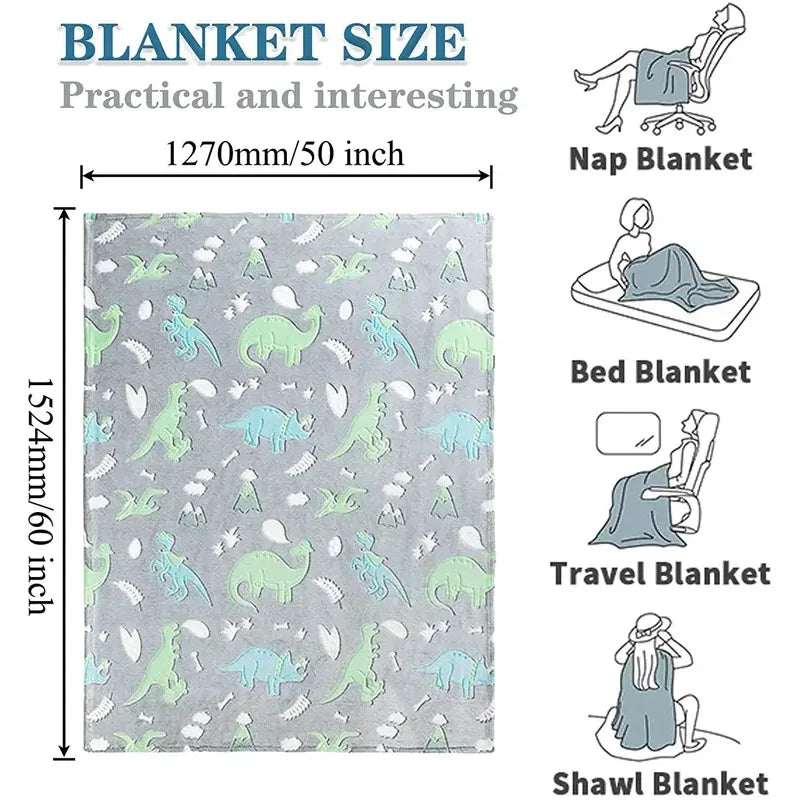 Luminous Unicorn & Dinosaur Plush Throw Blanket