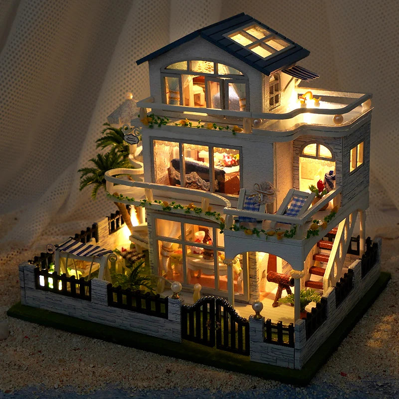 DIY Wooden Seaside Villa Miniature Kit with Furniture