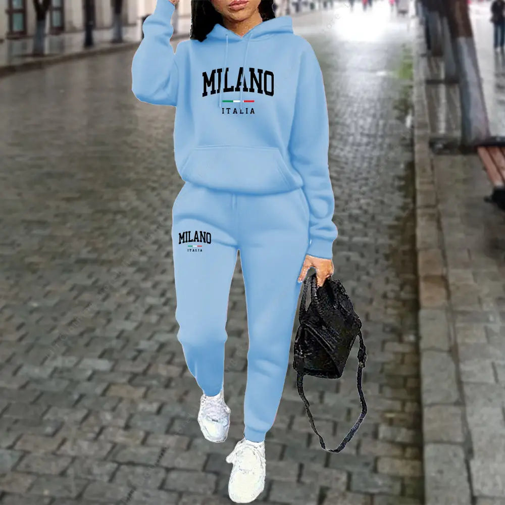 Autumn/Winter 2025 Women’s 2-Piece Hoodie &amp; Pants Set – MILANO Letter Print