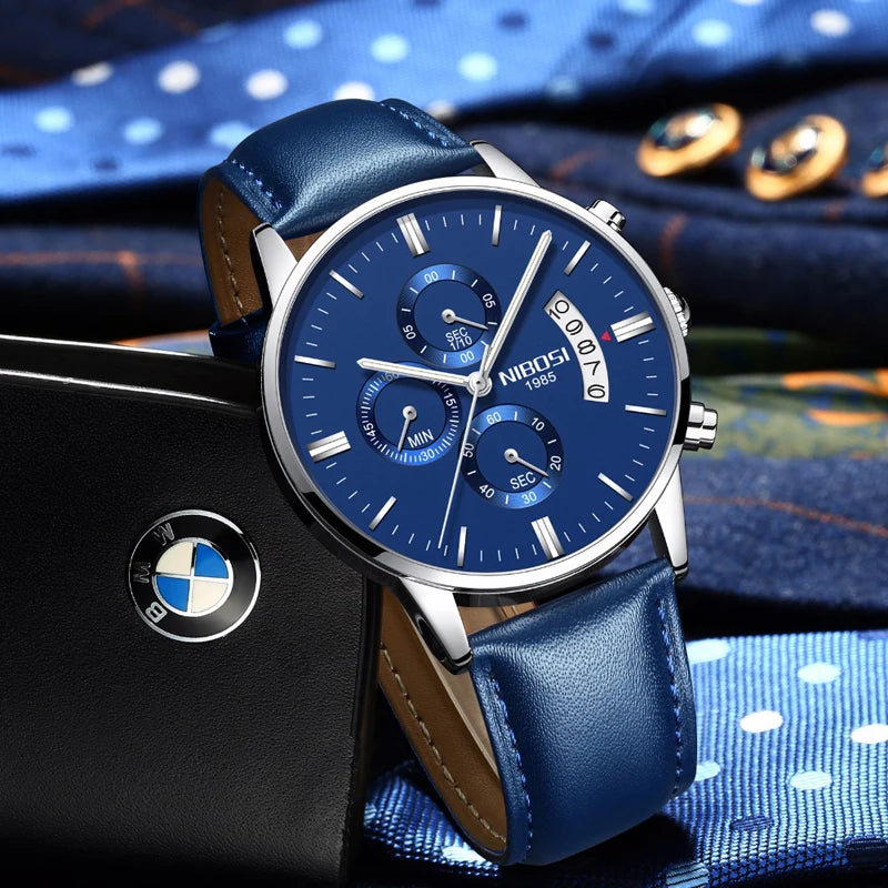 NIBOSI Men’s Casual Luxury Leather Wristwatch