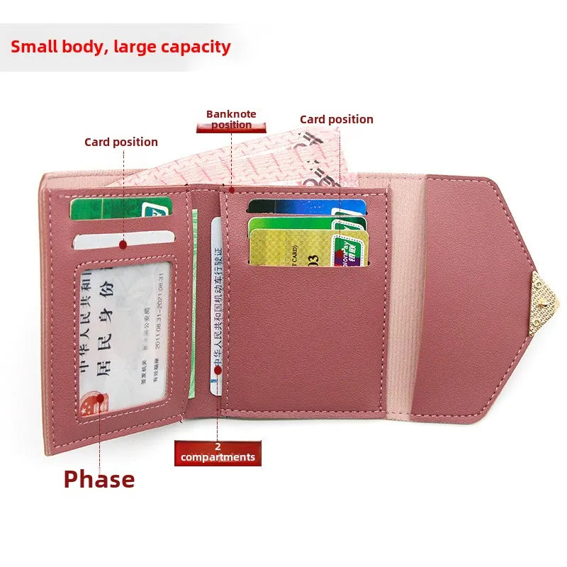 Korean Version Women Wallet Short Heart-Shaped Three Fold