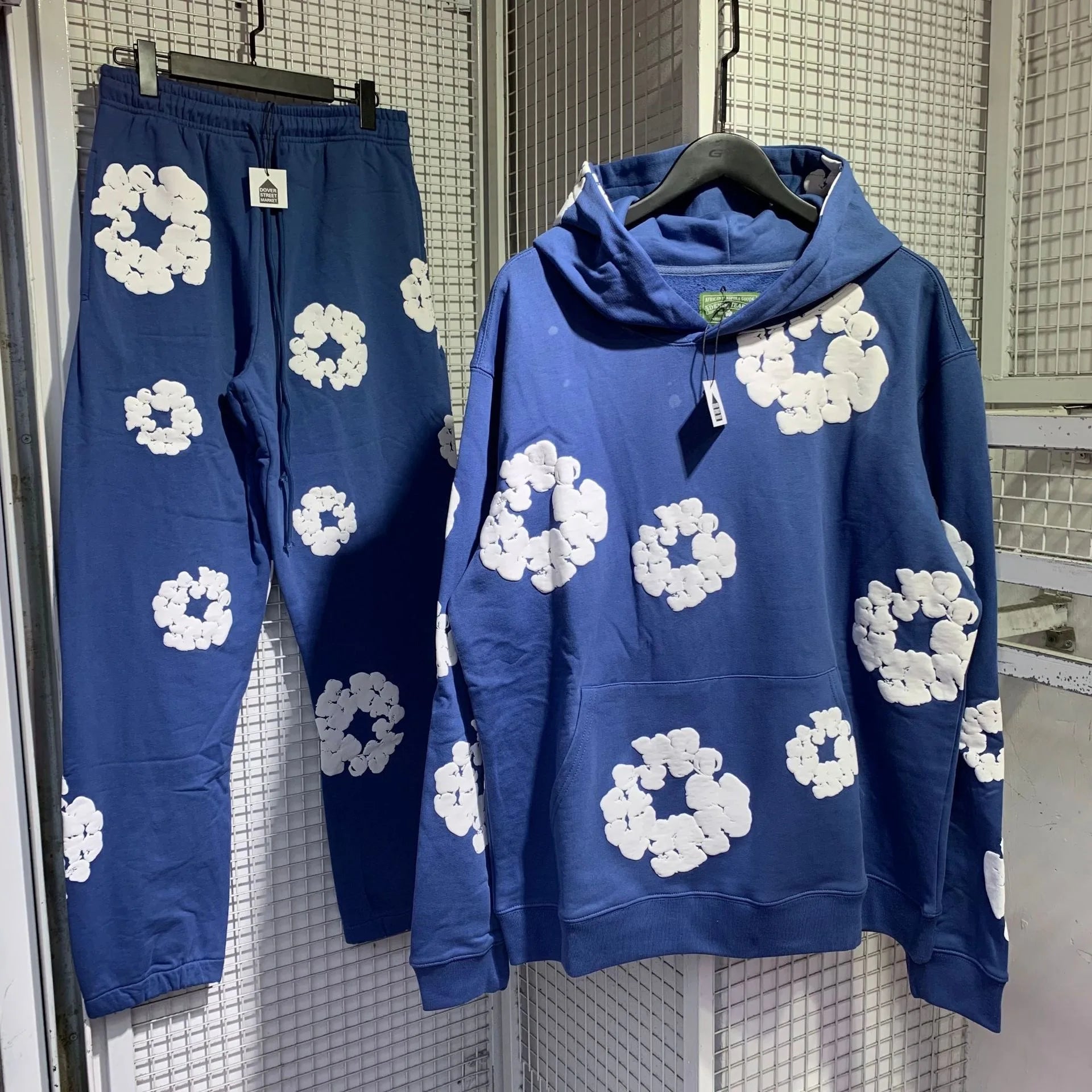 DENIM TEARS Cotton Hooded Sweatshirt & Pants Set – Women’s Hip Hop Streetwear Outfit