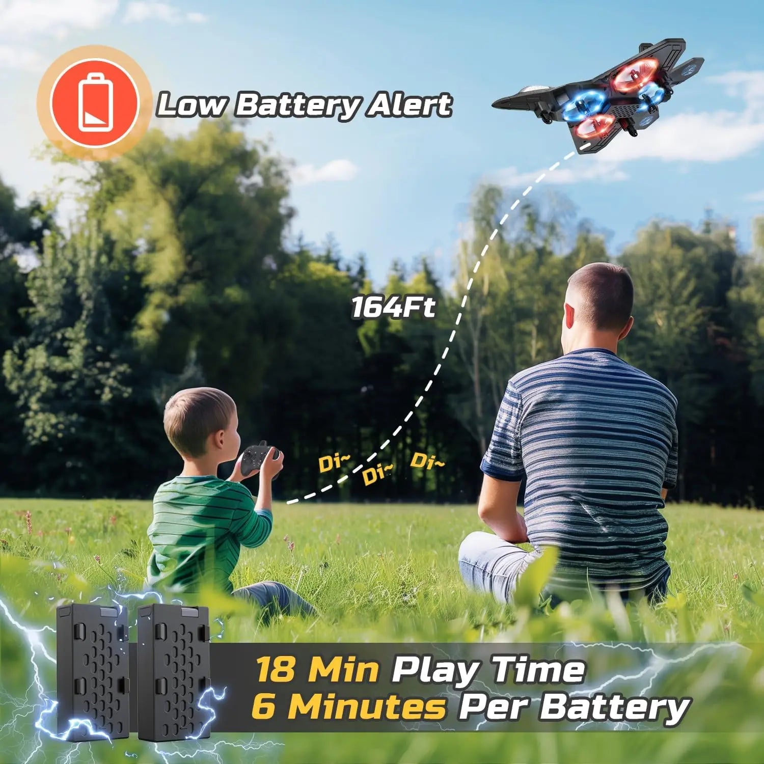 Foam RC Airplane for Kids & Beginners – Fighter Jet with Lights, Auto Hover & 360° Flips