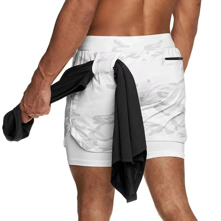 Men’s 2-in-1 Camo Running Shorts – Quick-Dry Gym & Training Shorts