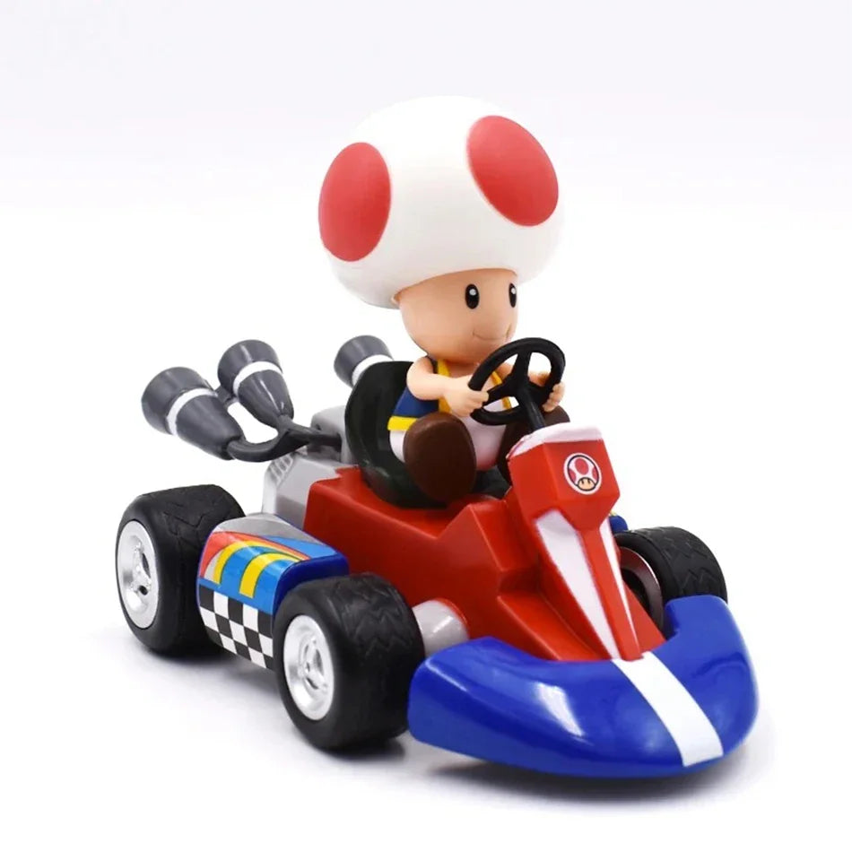 Mario Pull Back Car Anime Cartoon Mario Luigi Yoshi Princess Peach Donkey Kong Toad Bowser Koopa Kart PVC Figure fun Toys Gift