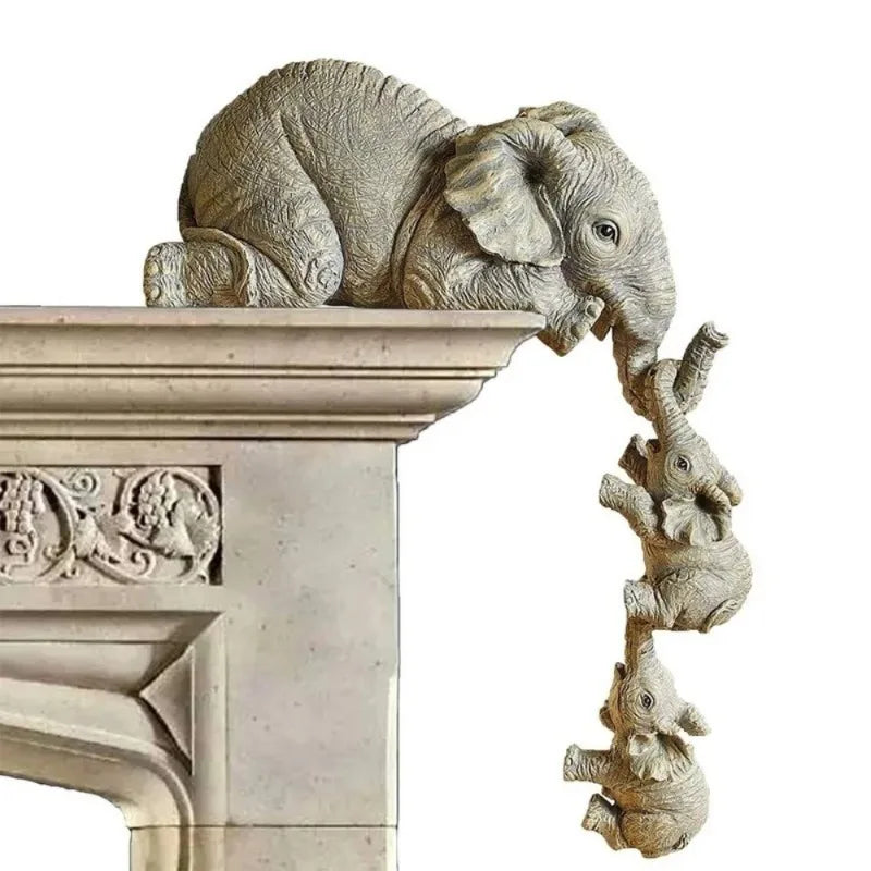 EleFamily 3-Piece Elephant Hug Resin Figurine Set