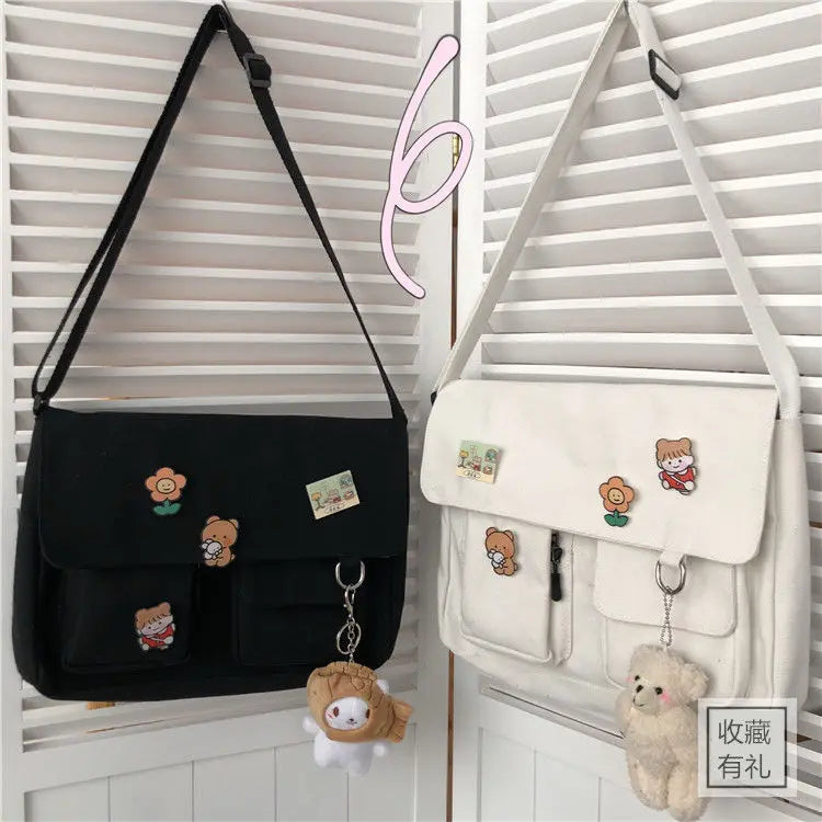 Women’s Casual Canvas Messenger Bag – Sweet Printed Shoulder Satchel for Girls