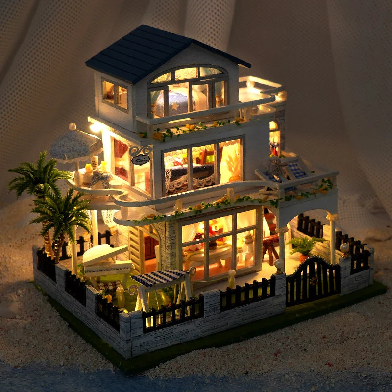 DIY Wooden Seaside Villa Miniature Kit with Furniture