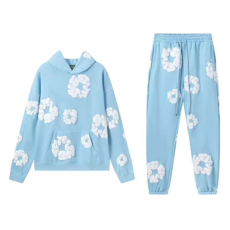 DENIM TEARS Cotton Hooded Sweatshirt & Pants Set – Women’s Hip Hop Streetwear Outfit