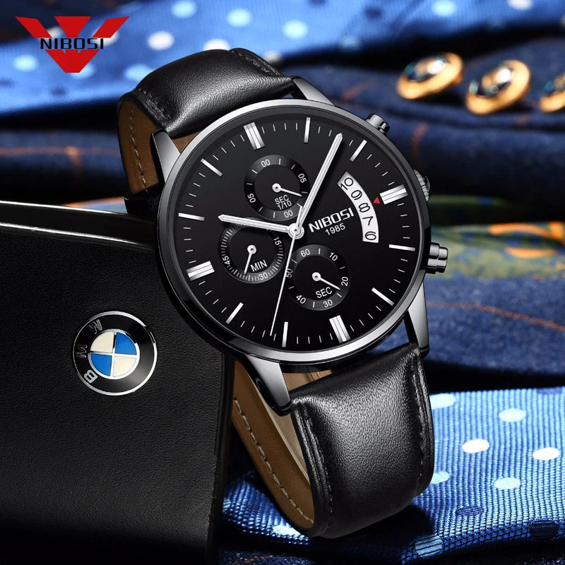 NIBOSI Men’s Casual Luxury Leather Wristwatch