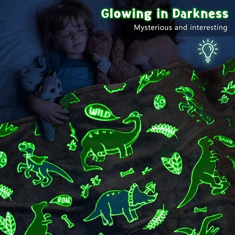 Luminous Unicorn & Dinosaur Plush Throw Blanket