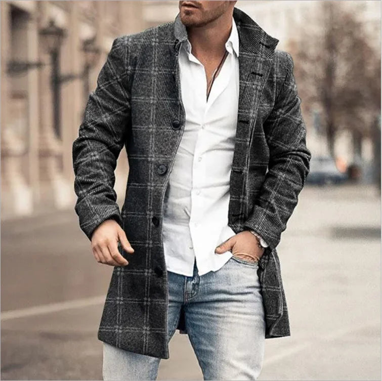 European and American Woolen Overcoat – Korean Style Men’s Stand-Up Collar