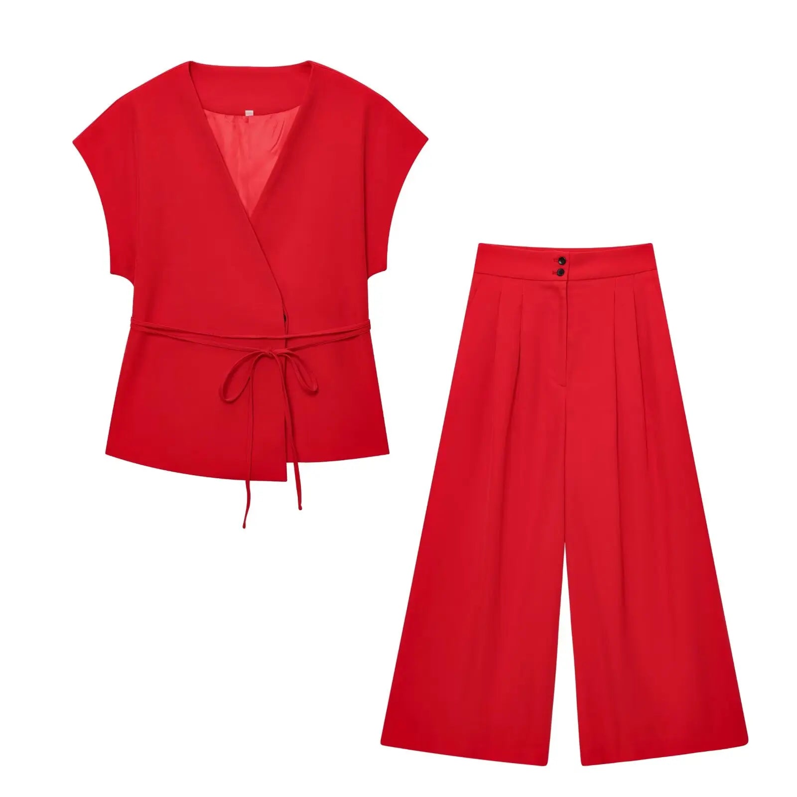 TFMLN Women’s Sleeveless V-Neck Trouser Suit with Belt