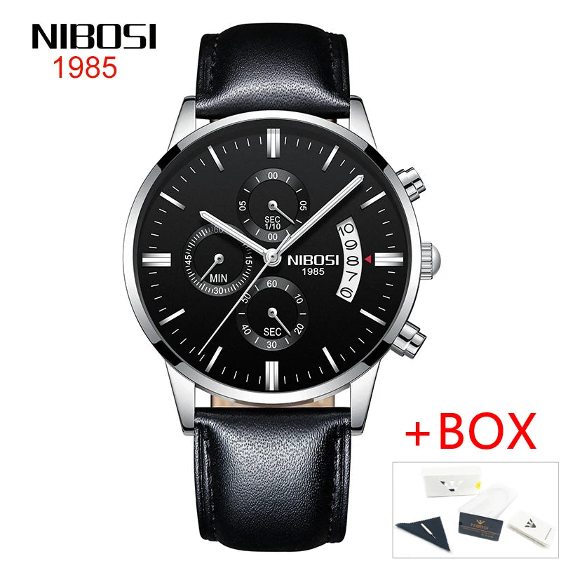 NIBOSI Men’s Casual Luxury Leather Wristwatch