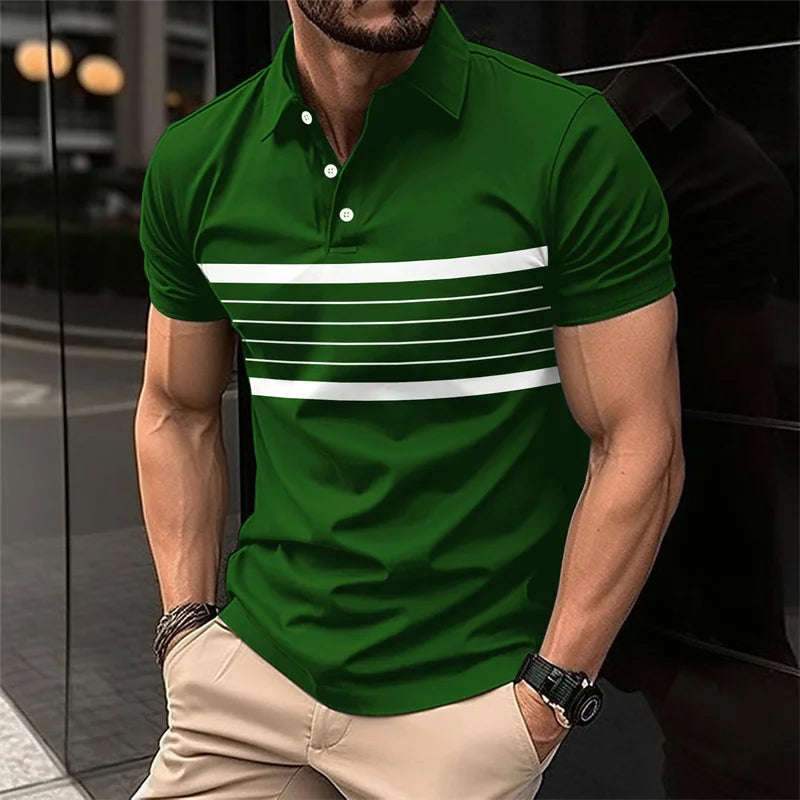 Fashion Striped Men’s Polo T-Shirt – Street Trend Meets Everyday Comfort