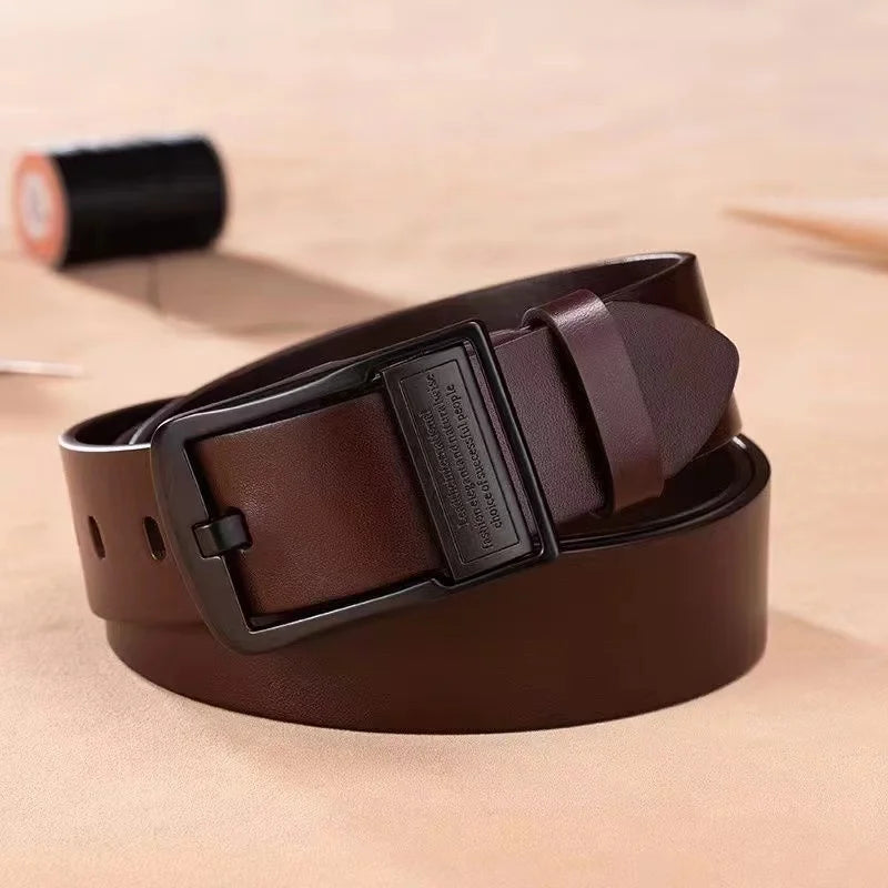 Luxury Cowhide Leather Belt – Metal Pin Buckle for Business & Casual Wear