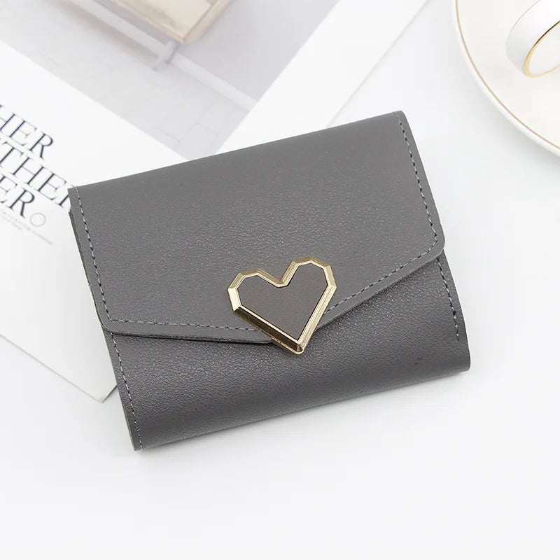 Korean Version Women Wallet Short Heart-Shaped Three Fold