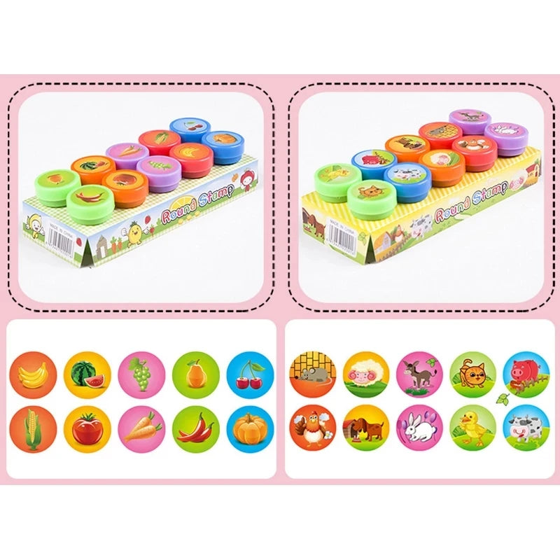 10pcs Assorted Kids Self-Inking Stamps – Fun Smiley Face Stamps for Scrapbooking, DIY Crafts, and Photo Album Decoration