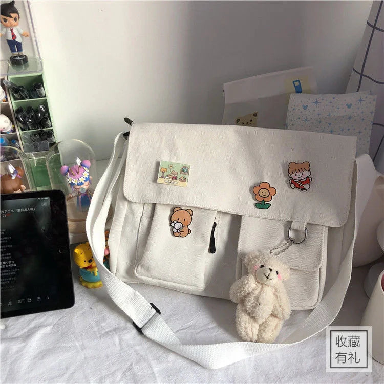 Women’s Casual Canvas Messenger Bag – Sweet Printed Shoulder Satchel for Girls