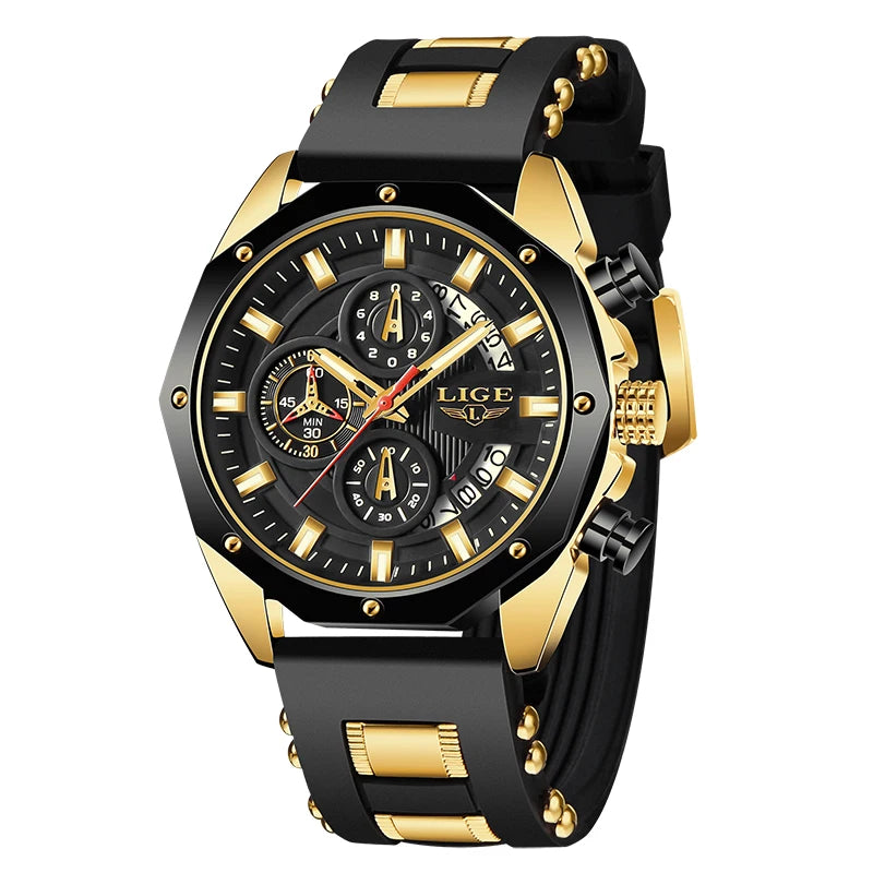 2024 LIGE New Fashion Men’s Watch – Luxury Silicone Sport Quartz Wristwatch
