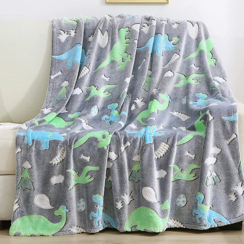 Luminous Unicorn & Dinosaur Plush Throw Blanket