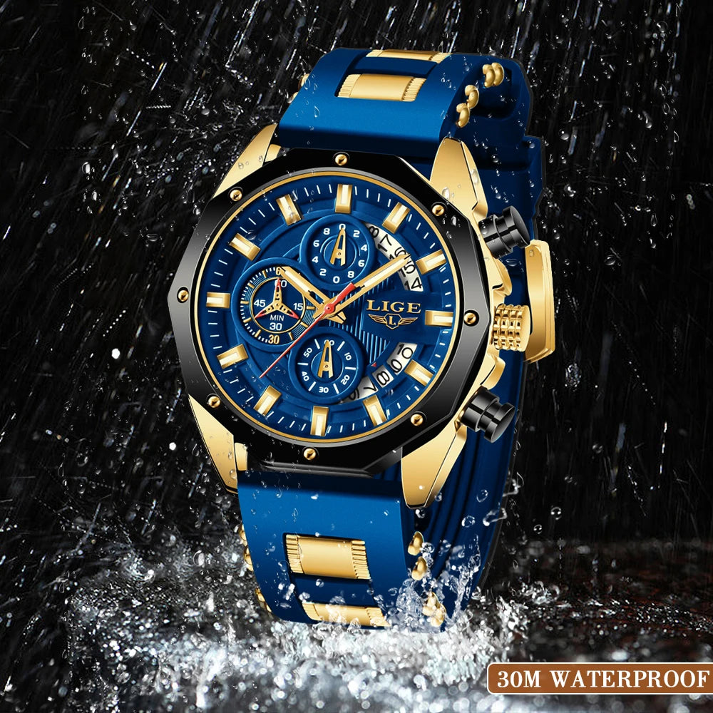 2024 LIGE New Fashion Men’s Watch – Luxury Silicone Sport Quartz Wristwatch