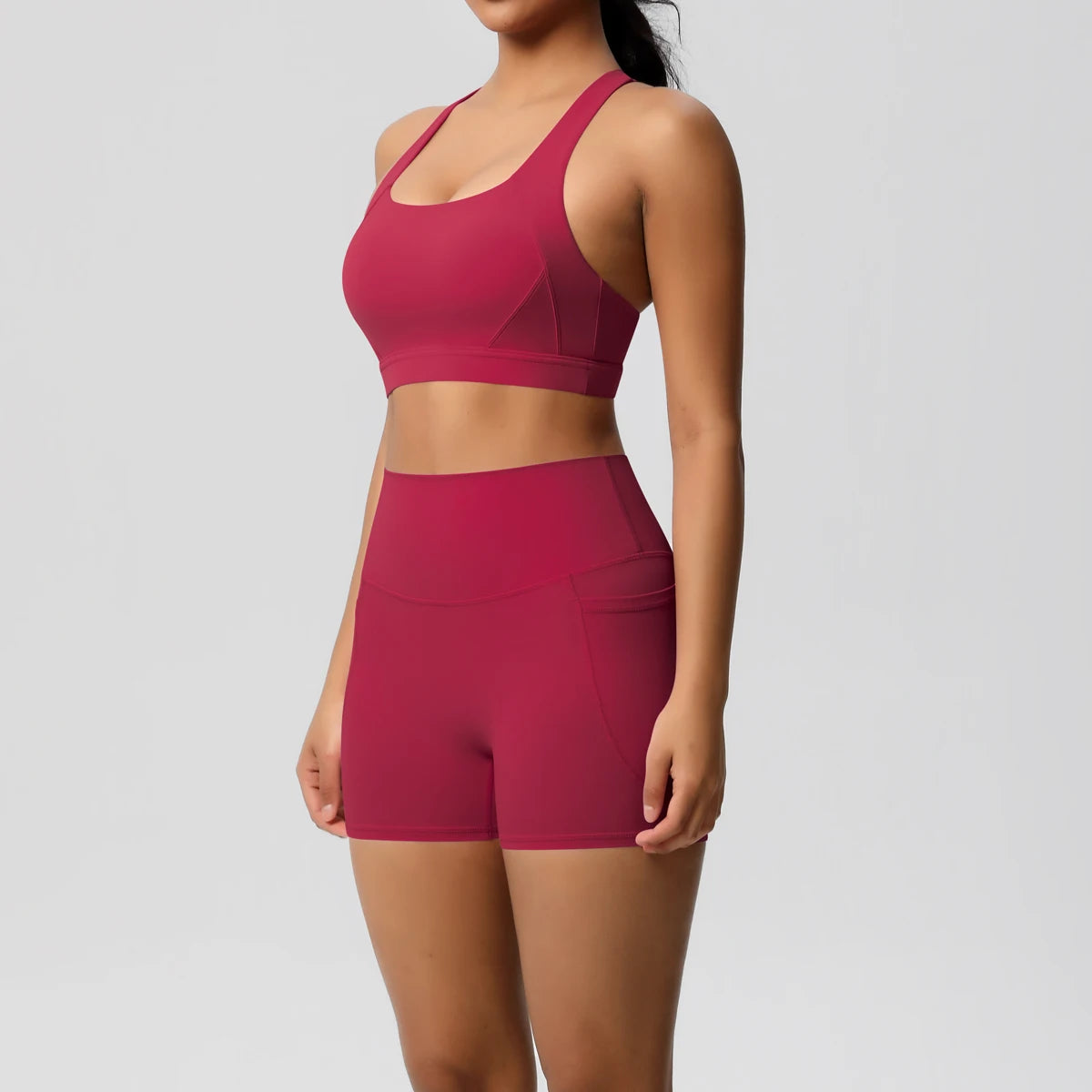 2PCS Women’s Yoga &amp; Gym Set – Pocketed Leggings + Crossover Bra/Top