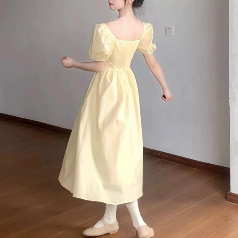 Y2K Summer Fold Yellow Dress