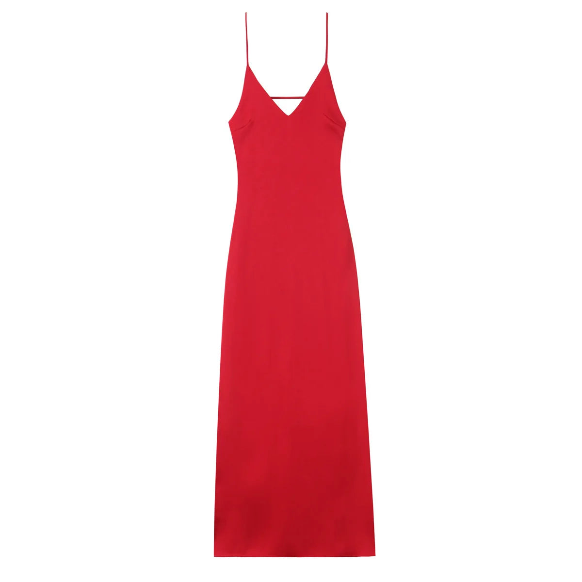 TRAFZA Summer Satin V-Neck Maxi Dress – Elegant Holiday Style
