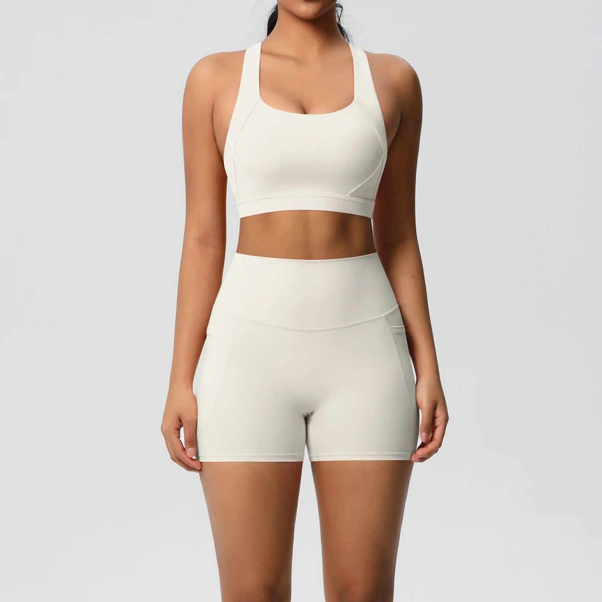 2PCS Women’s Yoga &amp; Gym Set – Pocketed Leggings + Crossover Bra/Top