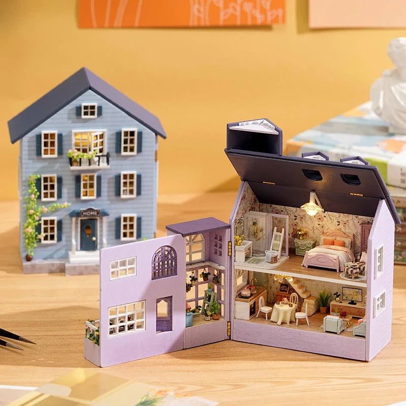 DIY Mini Wooden Dollhouse With Furniture & Light