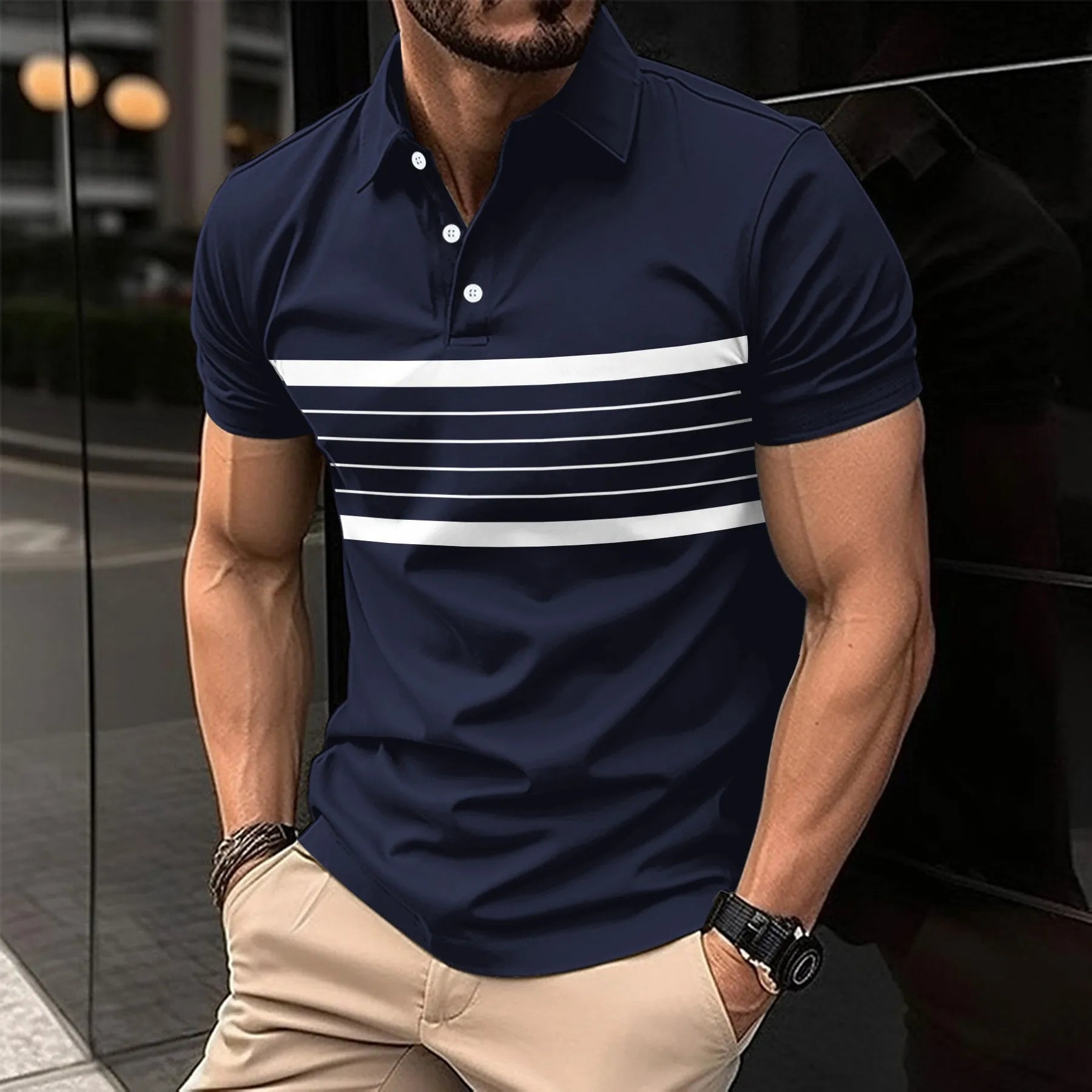 Fashion Striped Men’s Polo T-Shirt – Street Trend Meets Everyday Comfort