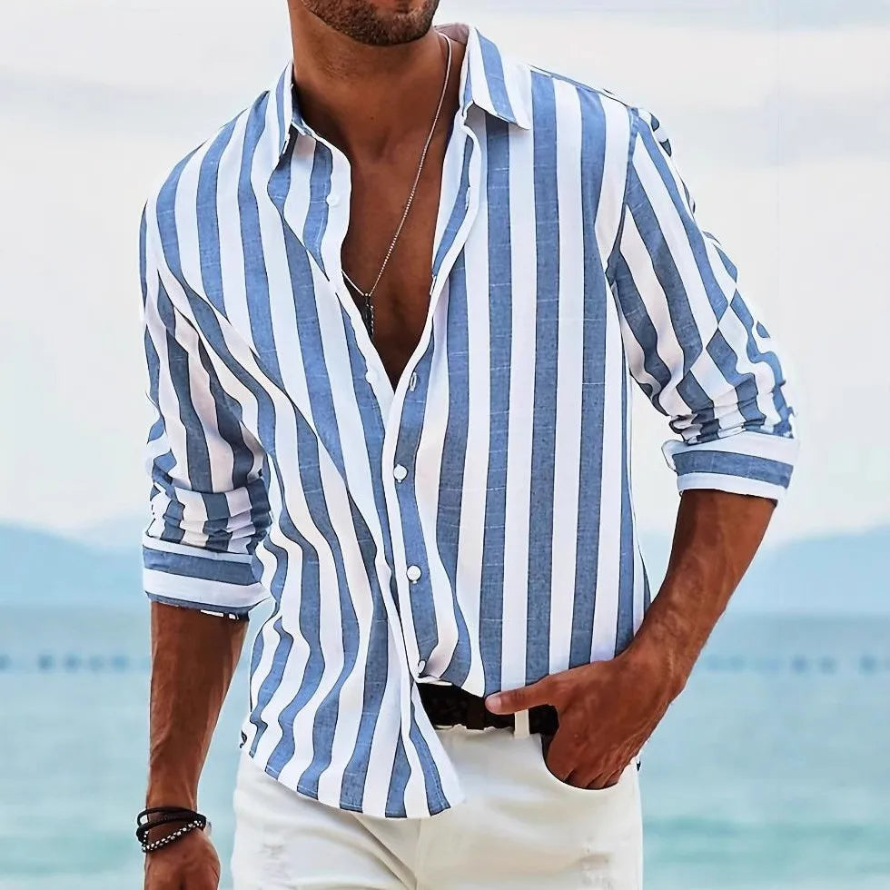 Men’s Striped Casual Long-Sleeve Shirt – Spring & Autumn Collection