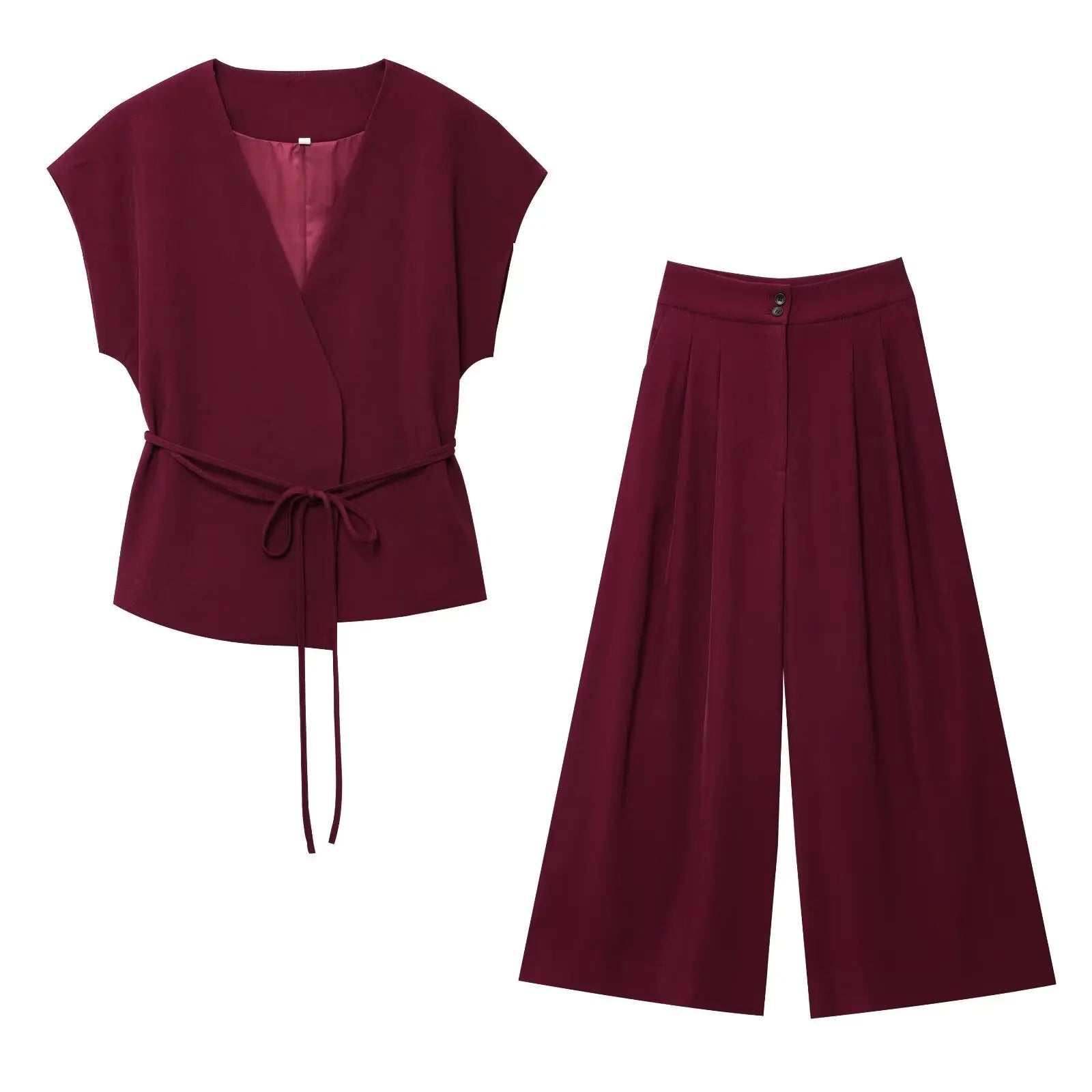 TFMLN Women’s Sleeveless V-Neck Trouser Suit with Belt
