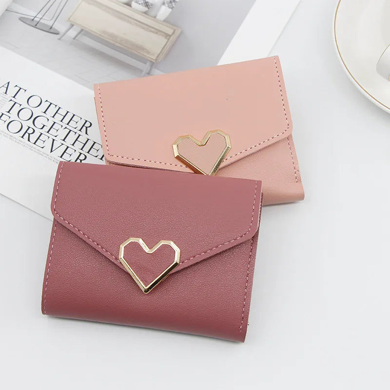 Korean Version Women Wallet Short Heart-Shaped Three Fold