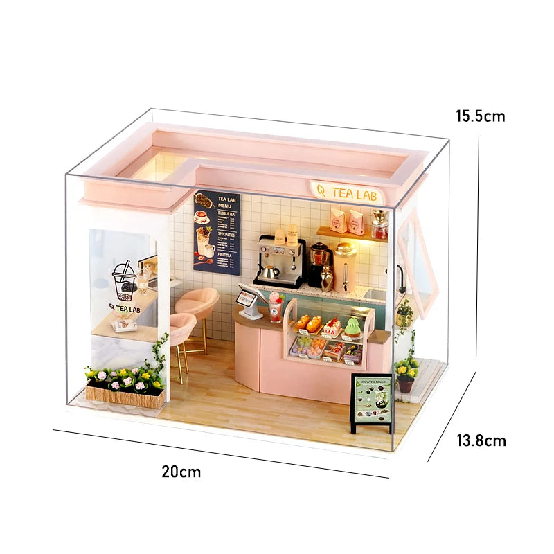 Milk Tea Mini Dollhouse DIY Kit – Handmade 3D Wooden Puzzle Toy