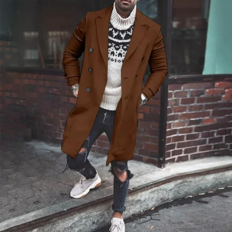Fashion Men’s Woolen Coat – Double-Breasted Chic Overcoat