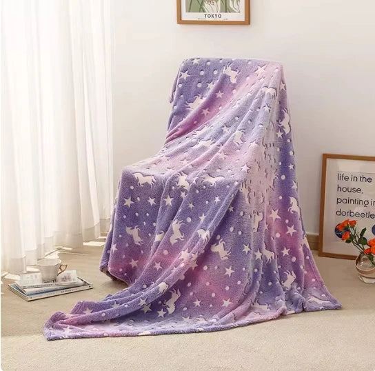 Luminous Unicorn & Dinosaur Plush Throw Blanket