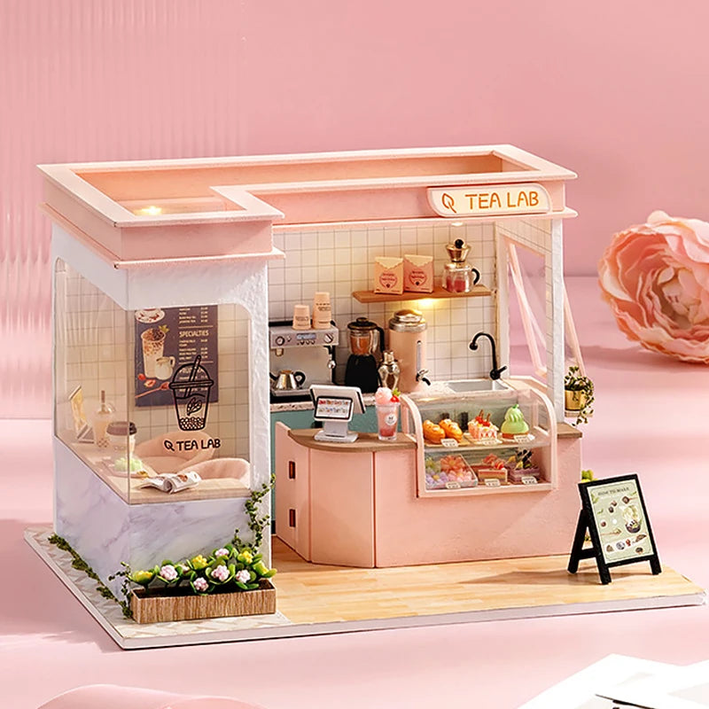 Milk Tea Mini Dollhouse DIY Kit – Handmade 3D Wooden Puzzle Toy