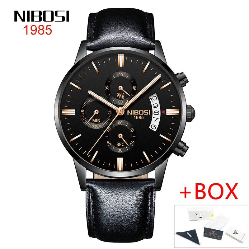 NIBOSI Men’s Casual Luxury Leather Wristwatch