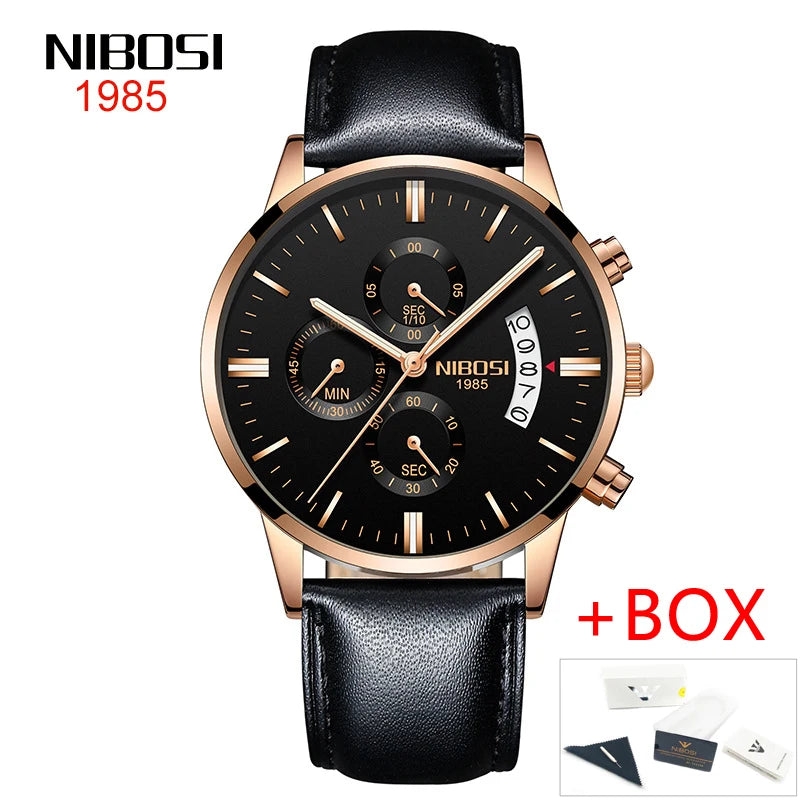 NIBOSI Men’s Casual Luxury Leather Wristwatch